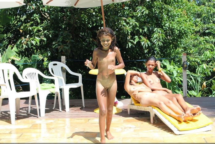 Naked nudist recreation in the Brazilian pool